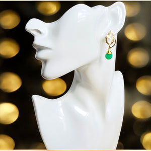 Boucles d’oreilles "ELLA" dorées or fin Calcédoine Verte