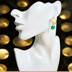 Boucles d’oreilles "AVERY" dorées or fin Calcédoine Verte