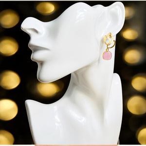 Boucles d’oreilles "HARPER" dorées or fin Calcédoine Rose