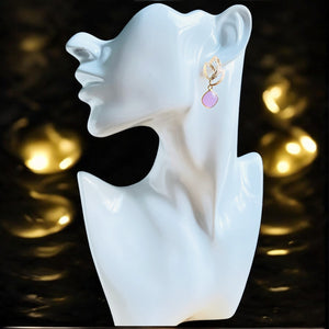 Boucles d’oreilles "CLEMENTINE" dorées or fin Pierre de Calcédoine rose
