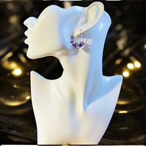 Boucles d'oreilles "SANDRINE" Améthyste et Hématite acier doré