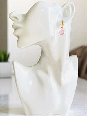 Boucles d’oreilles "ABIGAIL" dorées or fin Calcédoine rose
