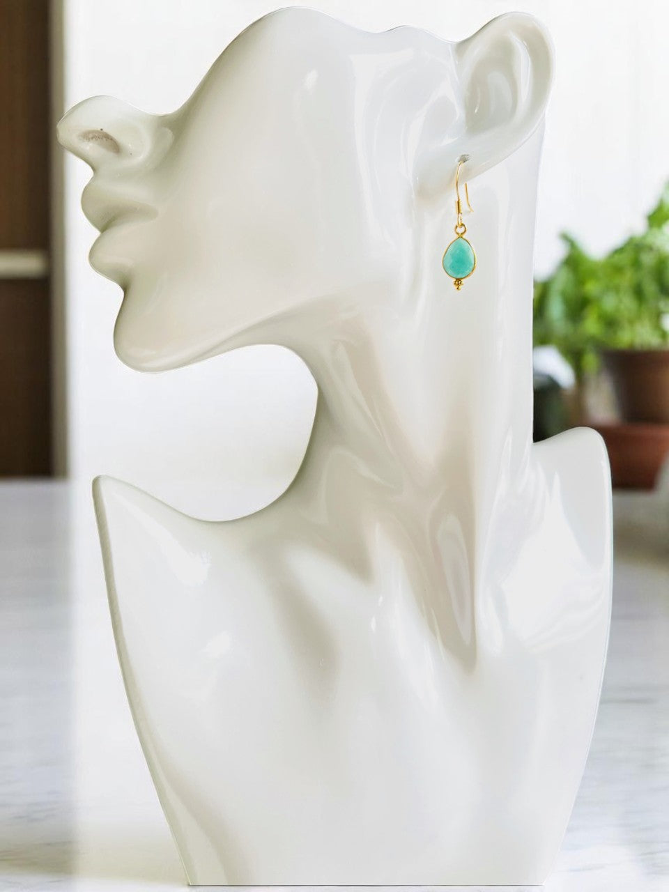 Boucles d’oreilles "MEMPHIS" dorées or fin pierre d’Amazonite