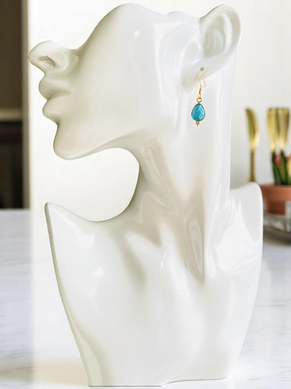 Boucles d’oreilles "QUINN" dorées or fin en Turquoise