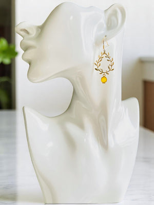 Boucles d'oreilles "NOA" dorées or fin pierre de Calcédoine jaune