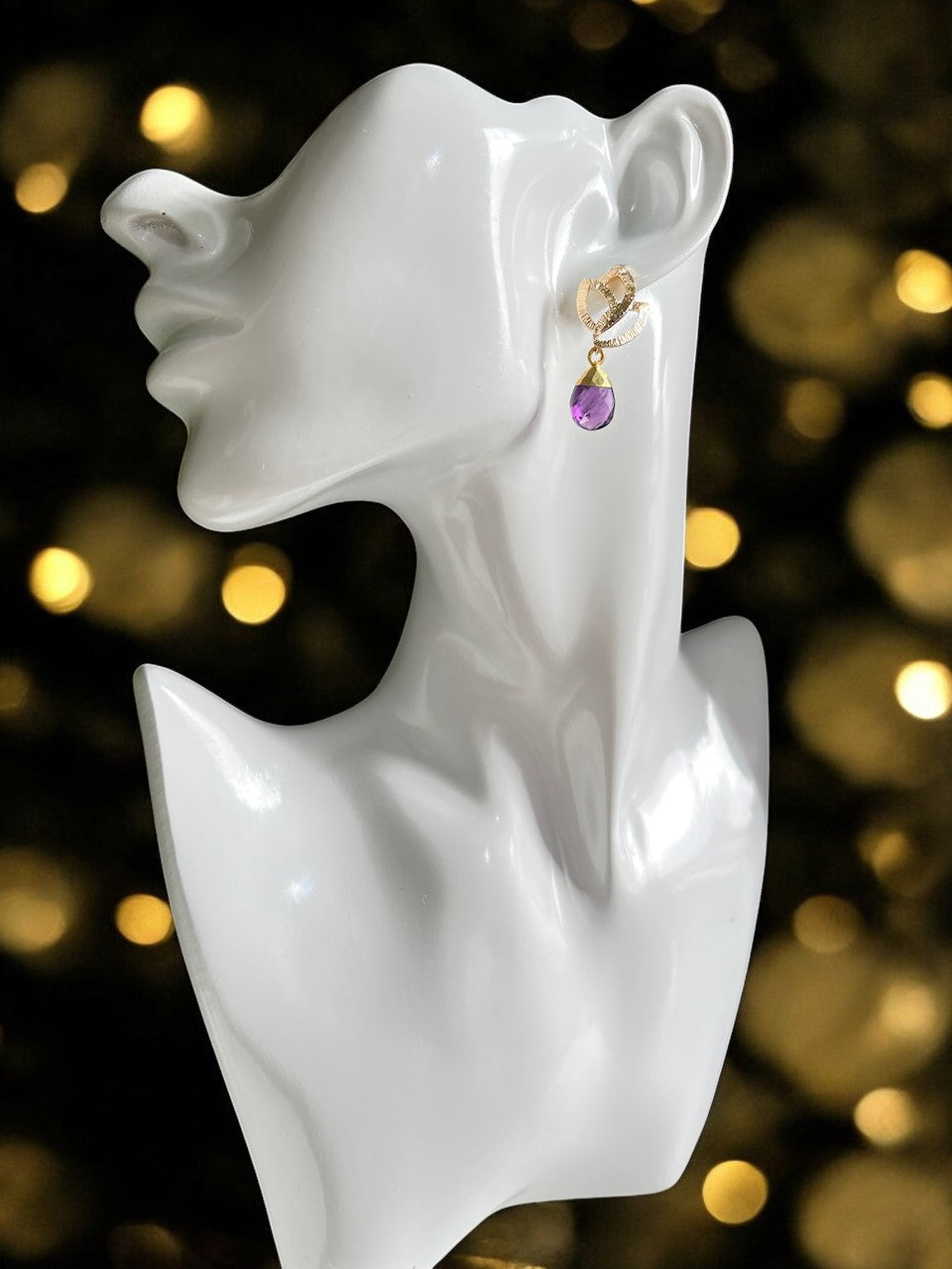 Boucles d’oreilles "ORIANNE" dorées or fin Améthyste