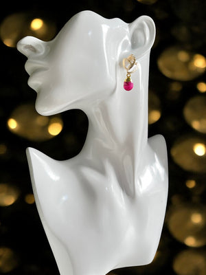 Boucles d’oreilles "PENELOPE" dorées or fin de Rubis brut