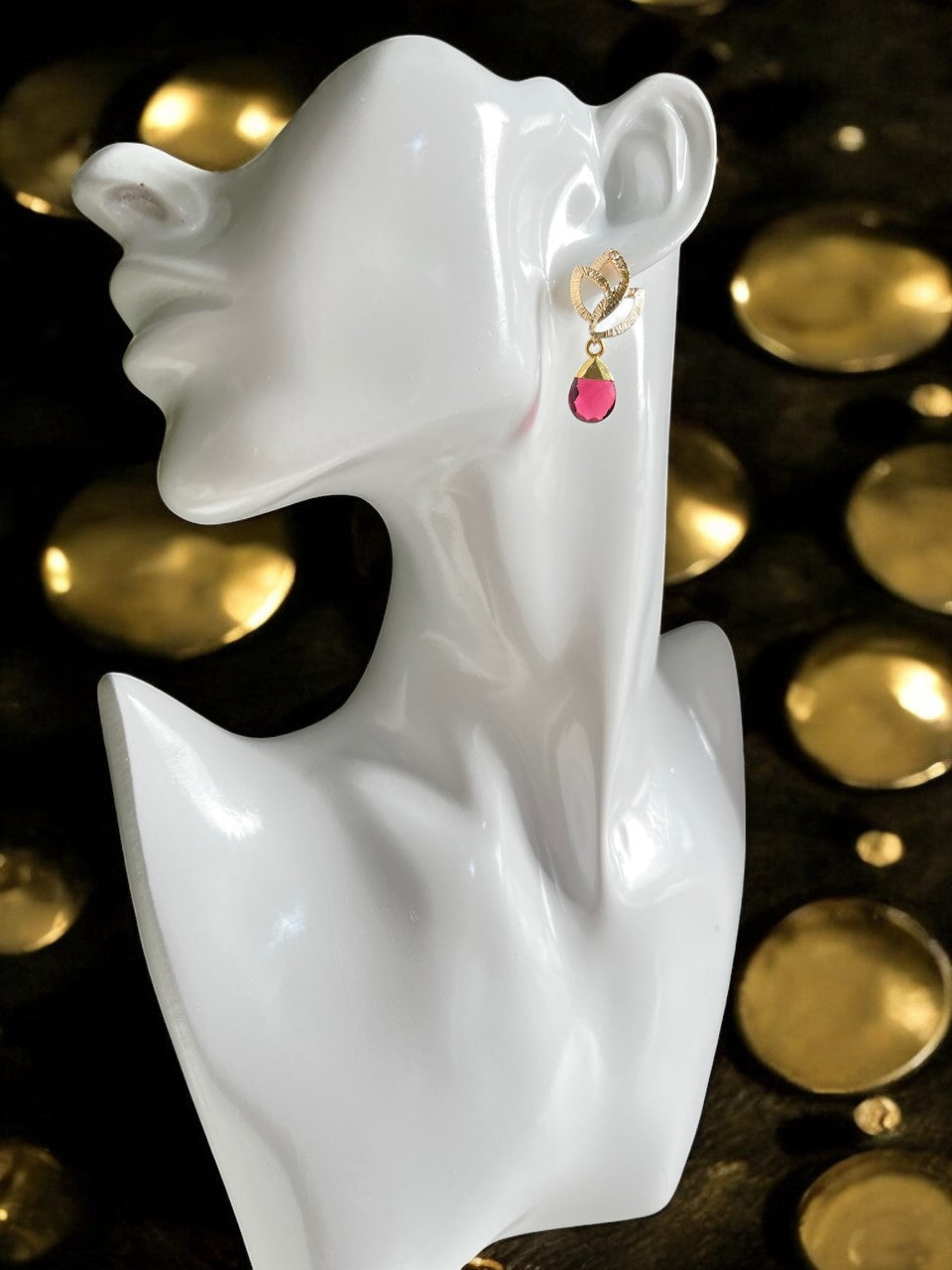 Boucles d’oreilles "VICTORIA" dorées or fin de Tourmaline rose