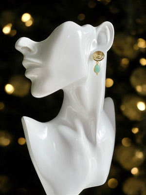 Boucles d’oreilles "COLUMBUS" dorées or fin pierre d’ Amazonite