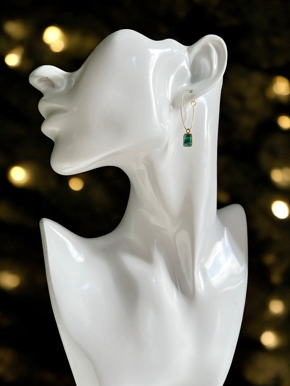 Boucles d'oreilles "EMERALDA" malachite dorées or fin