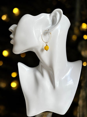 Boucles d'oreilles "AMALINA" perles africaines jaunes dorées or fin