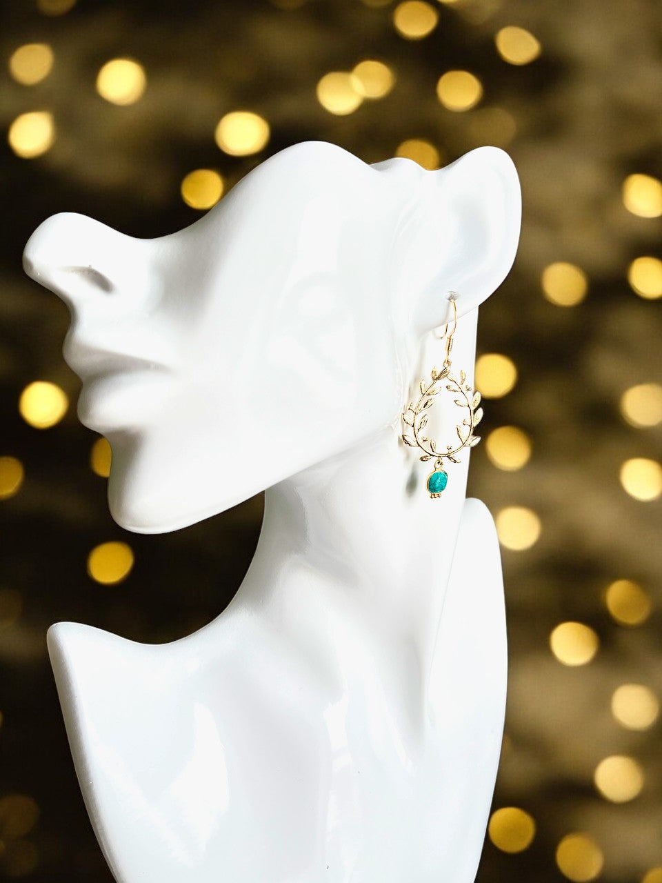 Boucles d'oreilles "ELEONORE" dorées or fin pierre de Turquoise