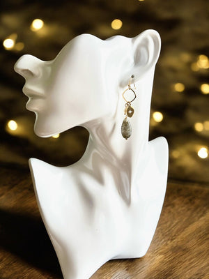 Boucles d'oreilles "MARIE" acier inoxydable et Labradorite