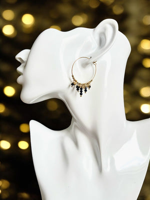 Boucles d'oreilles "ANNE" en acier inoxydable et Onyx