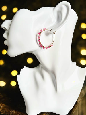Boucles d'oreilles "CELESTIA" créoles pierre de Tourmaline rose