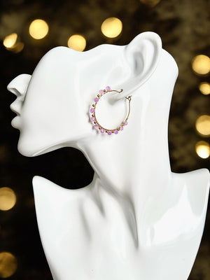 Boucles d'oreilles "EVELINA" créoles pierre d’ Améthyste