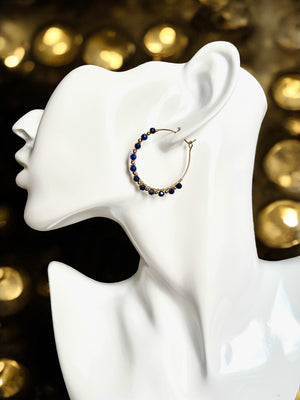 Boucles d'oreilles  "SERAPHINA" créoles pierre de Lapis lazuli