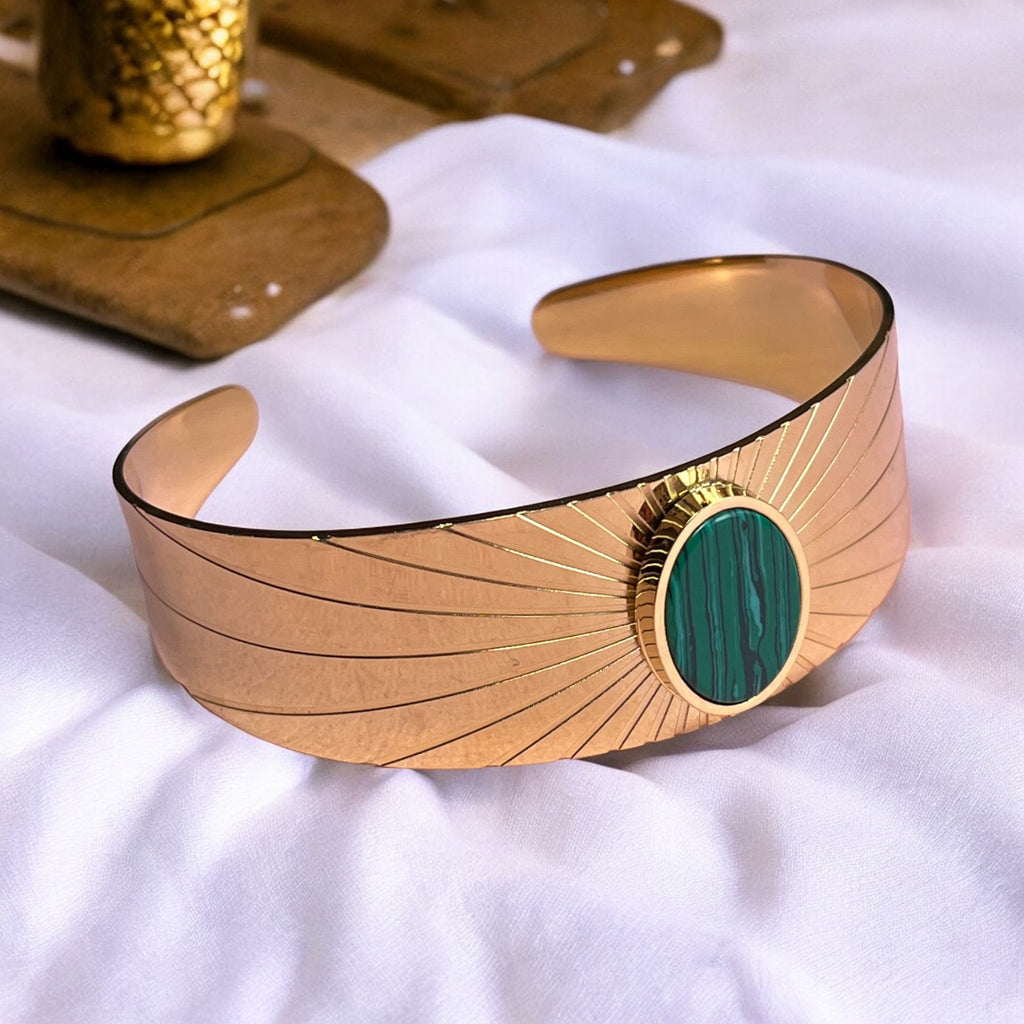 Bracelet "SONIA" acier adaptable avec Malachite