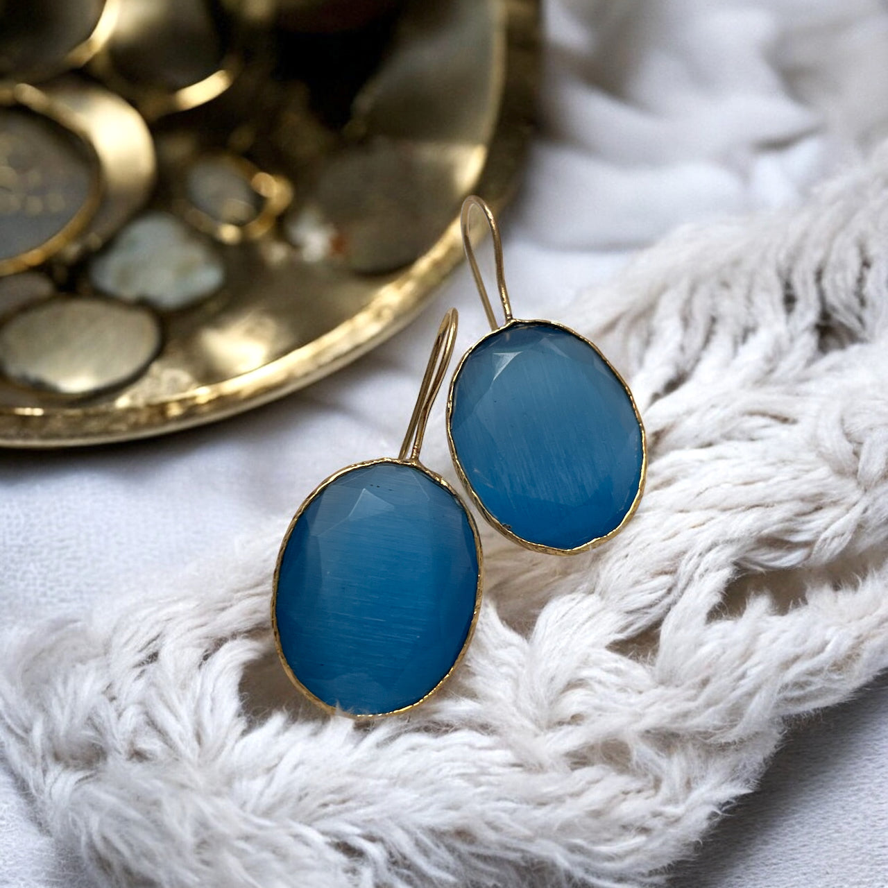 Parure « SOLYGE » dorée or fin en agate bleue