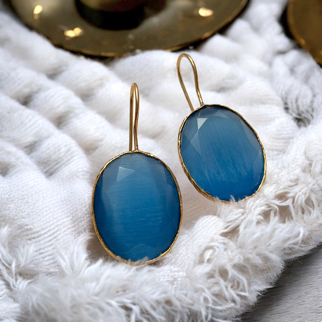 Parure « SOLYGE » dorée or fin en agate bleue