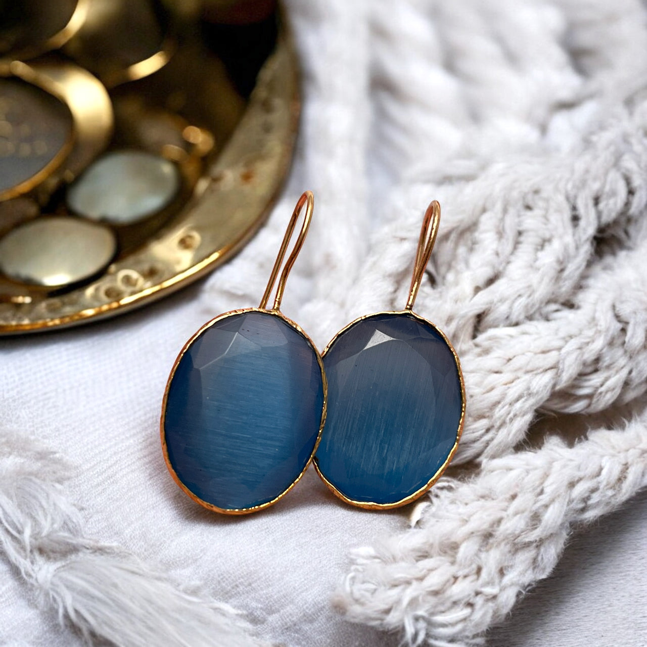 Parure « SOLYGE » dorée or fin en agate bleue