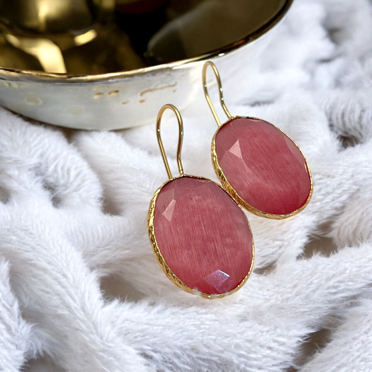 Parure « NYMELIS » dorée or fin en agate rose