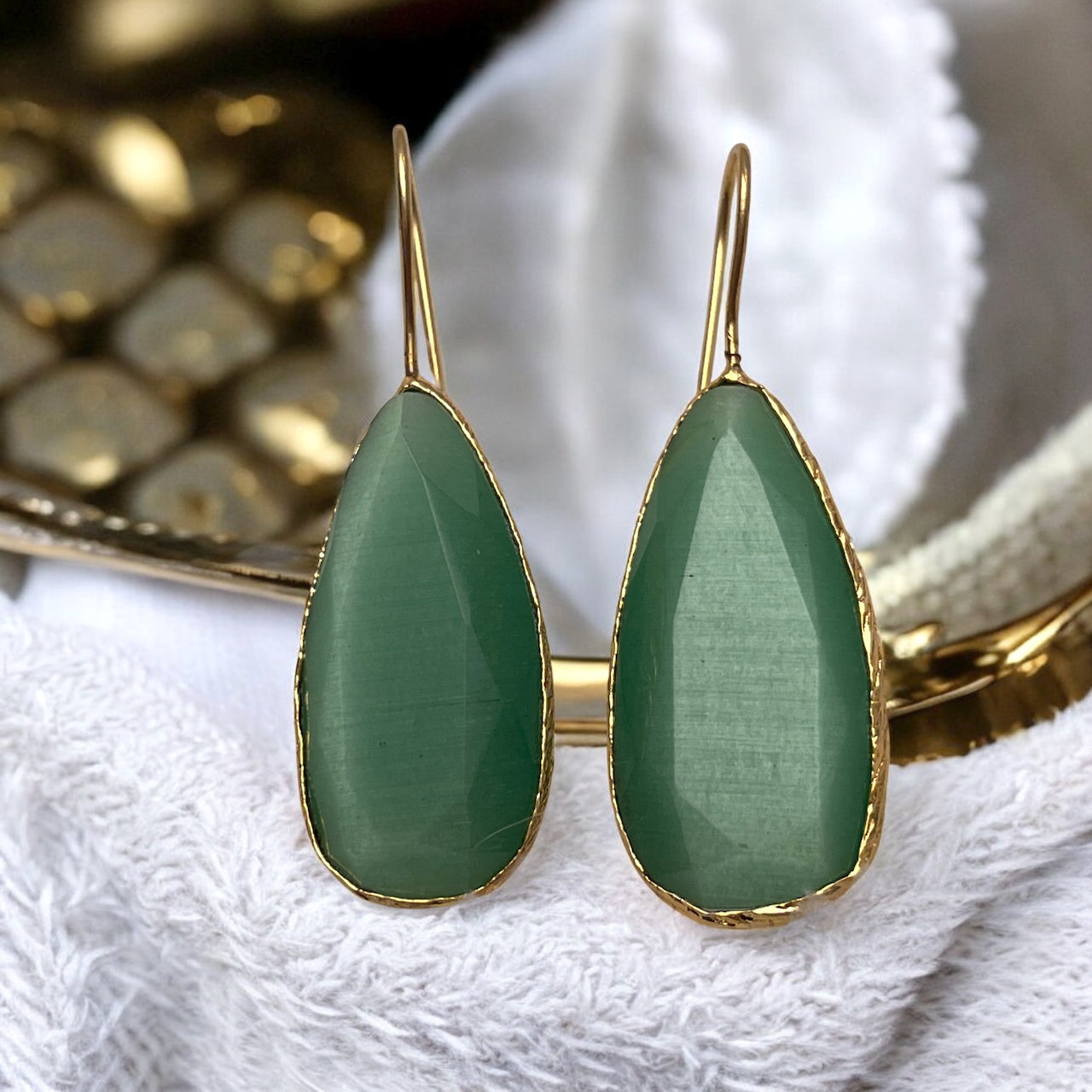 Parure « VELYOR » dorée or fin en agate verte