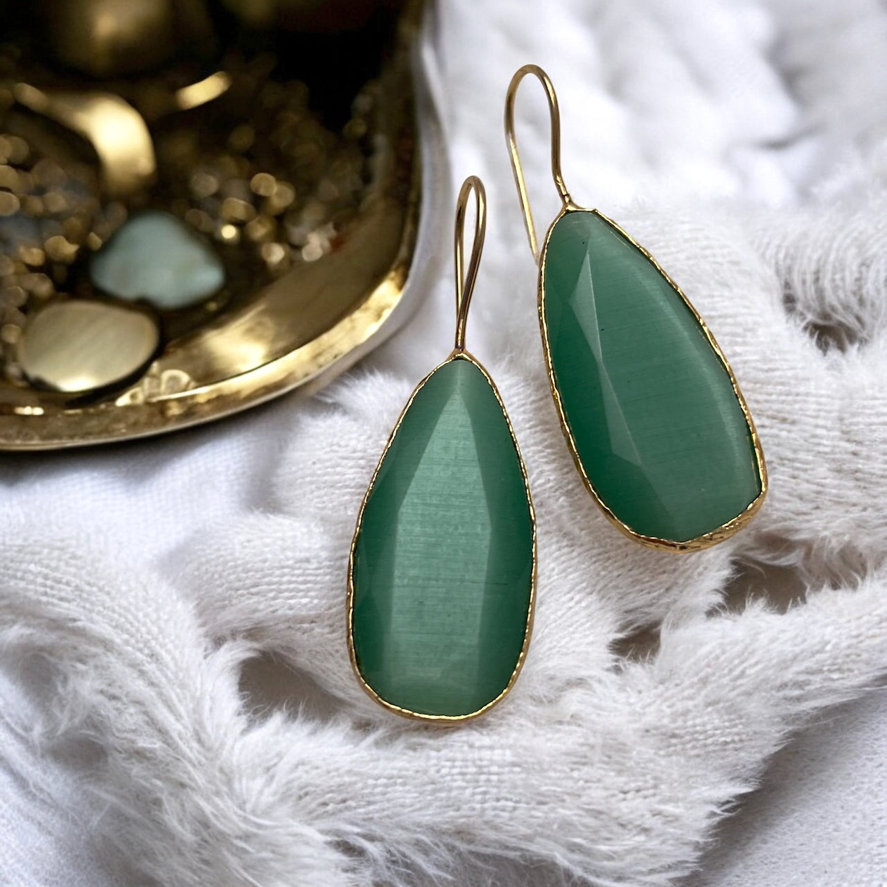 Parure « VELYOR » dorée or fin en agate verte