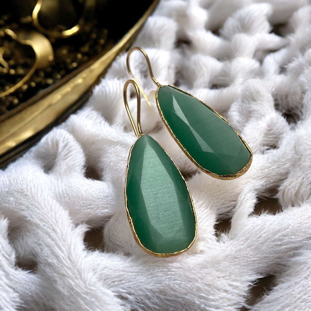 Parure « VELYOR » dorée or fin en agate verte