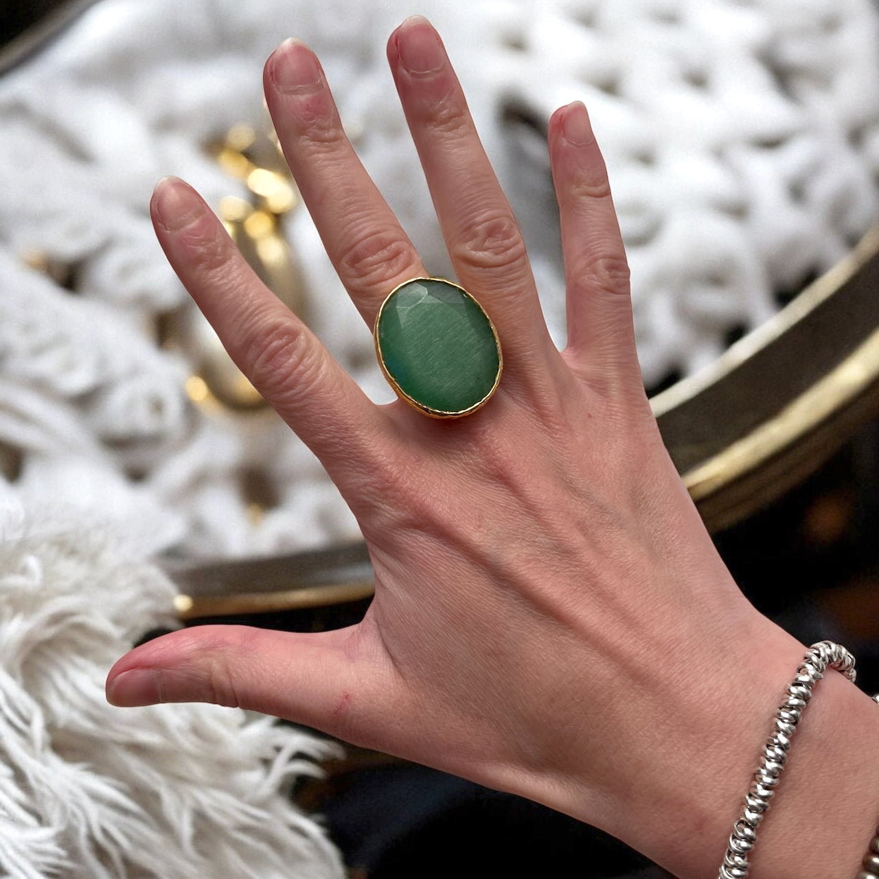 Parure « VELYOR » dorée or fin en agate verte