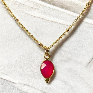 Pendentif "FRANCESCA" doré or fin pierre de Calcédoine rose
