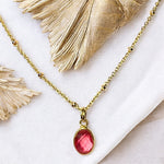 Pendentif "CARMEN" doré or fin pierre de Tourmaline rose