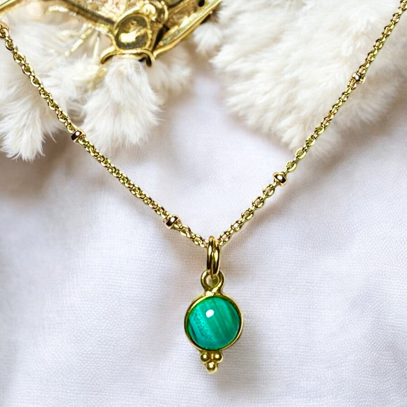 Pendentif "ROSA" doré or fin pierre de Malachite