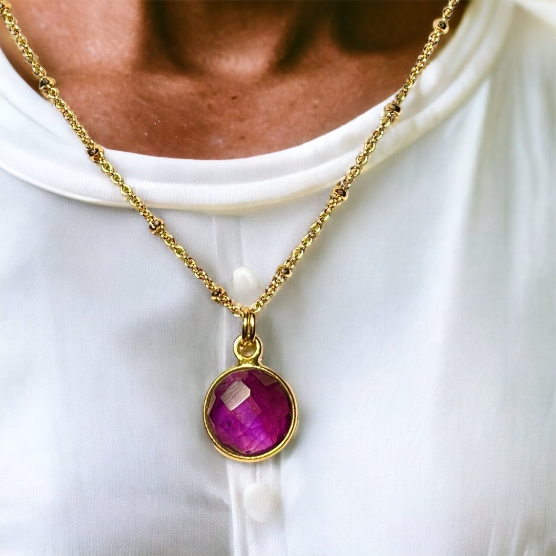 Pendentif "LINDA" doré or fin en Améthyste