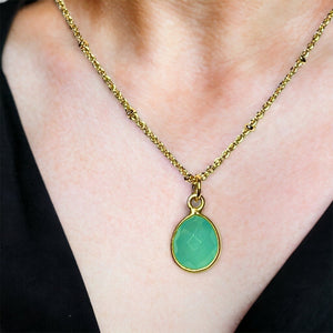 Pendentif "EMILIA" doré or fin pierre Calcédoine bleue