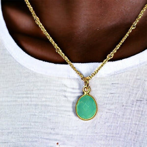 Pendentif "EMILIA" doré or fin pierre Calcédoine bleue