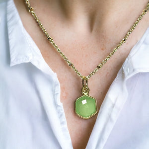 Pendentif "CARLA" doré or fin pierre Calcédoine bleue