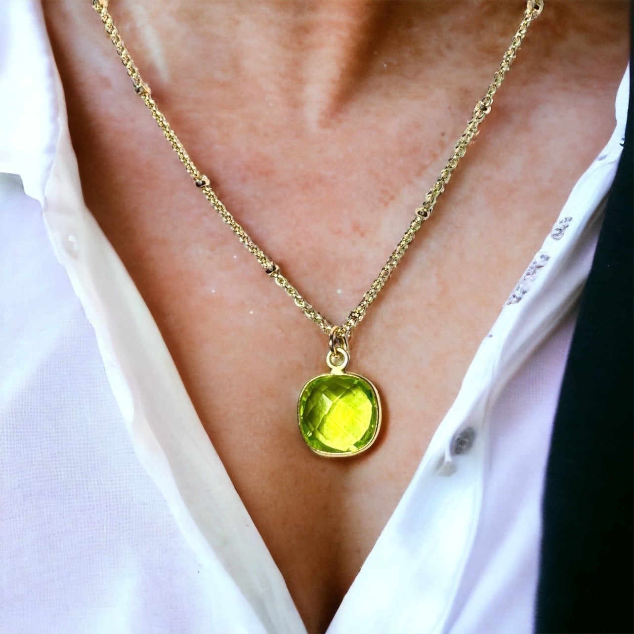 Pendentif "VALERIA" doré or fin pierre de Péridot