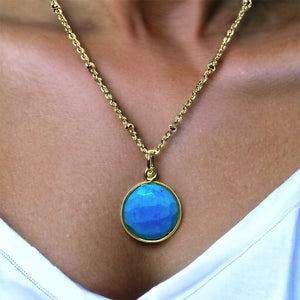 Pendentif "MARYLINE" doré or fin pierre Turquoise