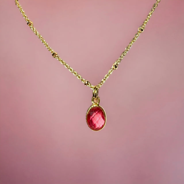 Pendentif "CARMEN" doré or fin pierre de Tourmaline rose