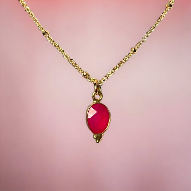 Pendentif "FRANCESCA" doré or fin pierre de Calcédoine rose