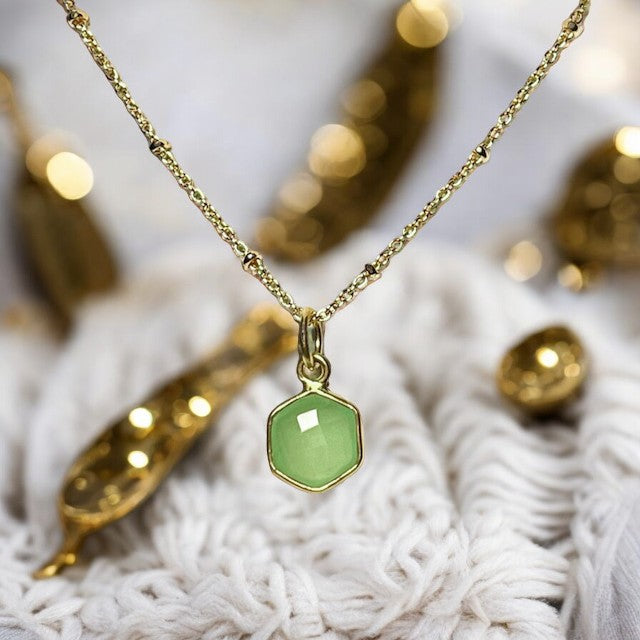 Pendentif "CARLA" doré or fin pierre Calcédoine bleue