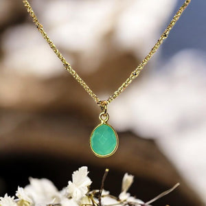 Pendentif "EMILIA" doré or fin pierre Calcédoine bleue