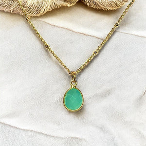 Pendentif "EMILIA" doré or fin pierre Calcédoine bleue