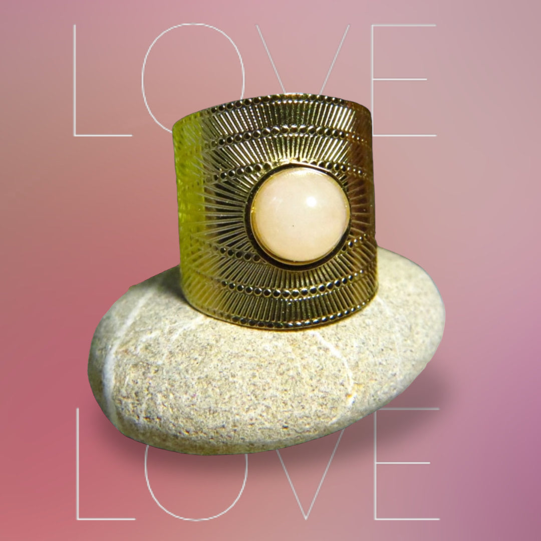 bague acier inoxydable femme pierre naturelle quartz rose tourmalyn bijoux - fond rose LOVE