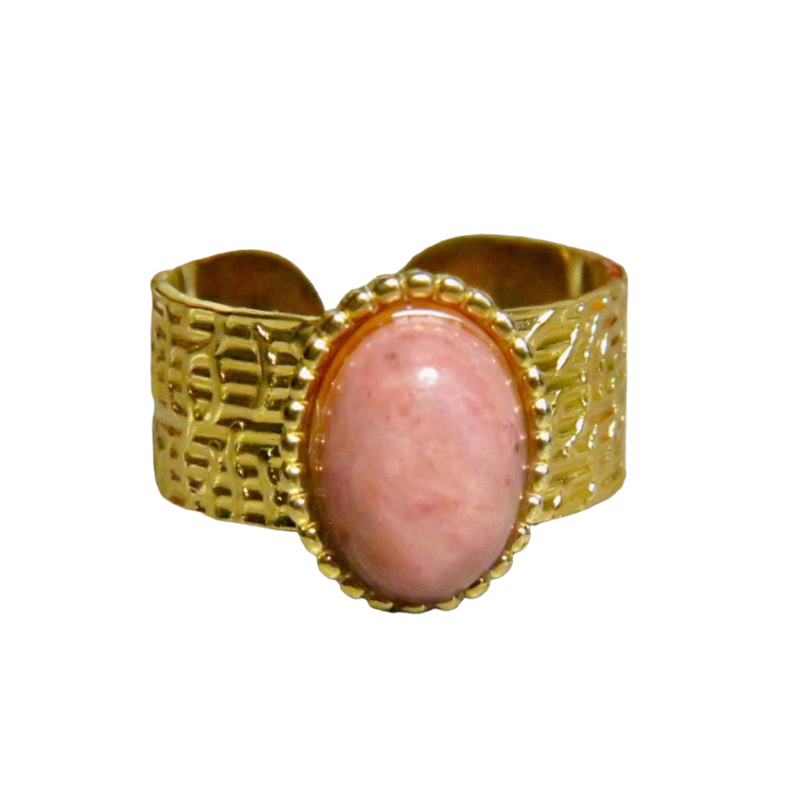 bague acier inoxydable femme pierre naturelle rhodonite tourmalyn bijoux - fond blanc