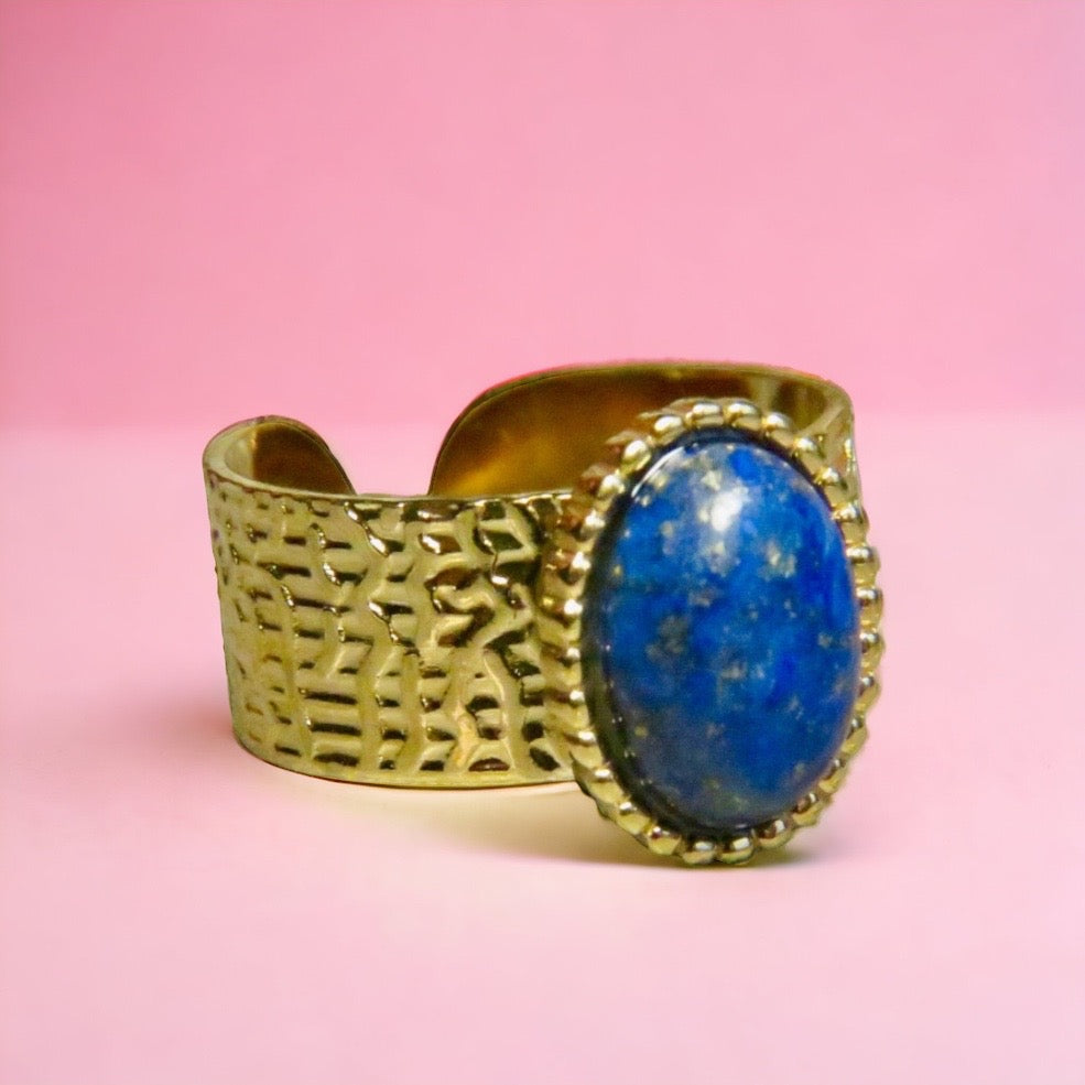 Bague "LILIANE" en acier inoxydable et pierre naturelle de Lapis Lazuli