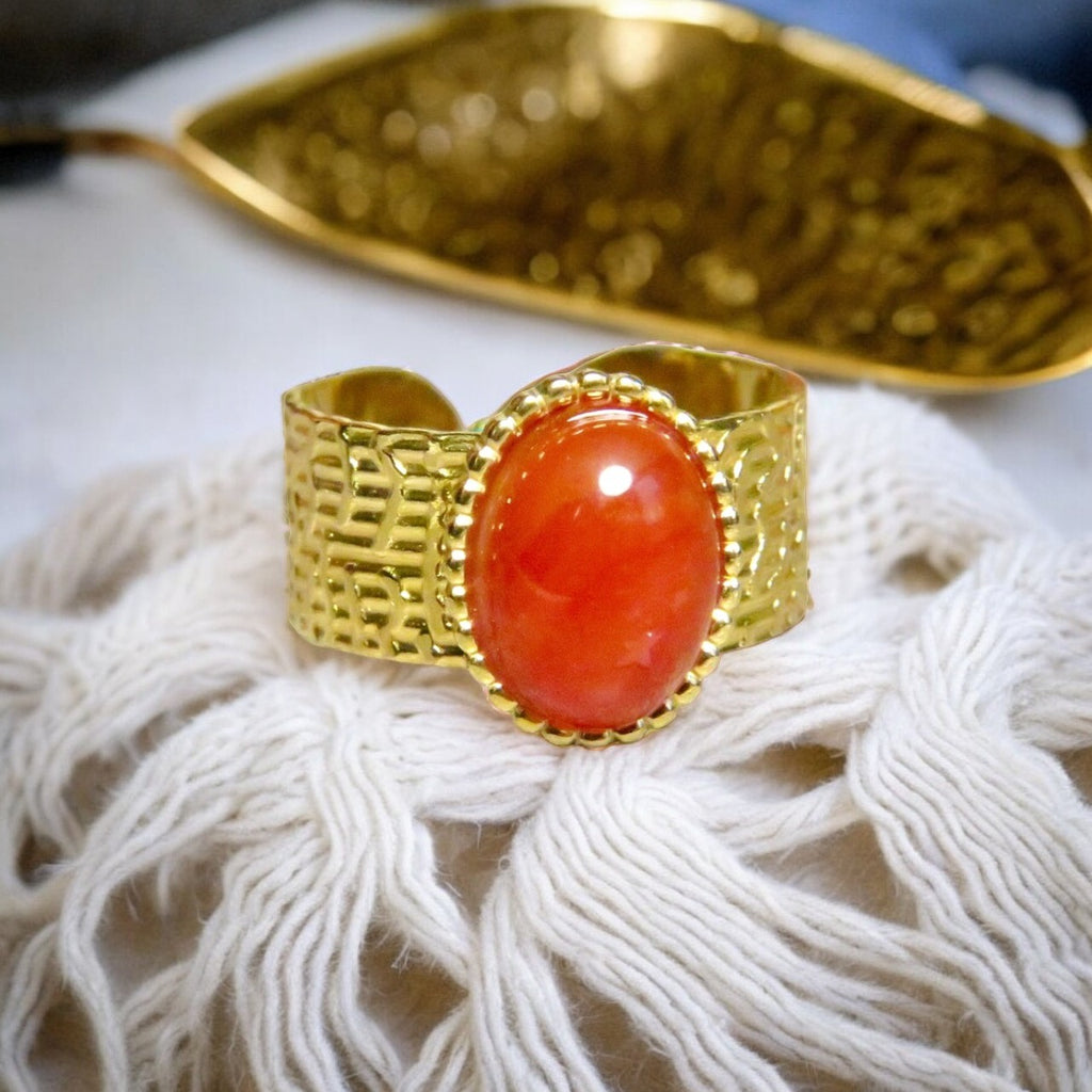 Bague "STÉPHANIE" adaptable avec Cornaline naturelle