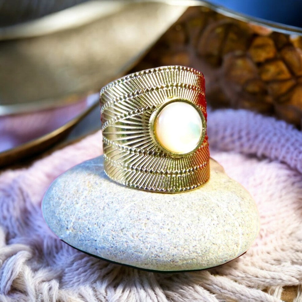 Bague "JULIE" acier inoxydable adaptable et nacre