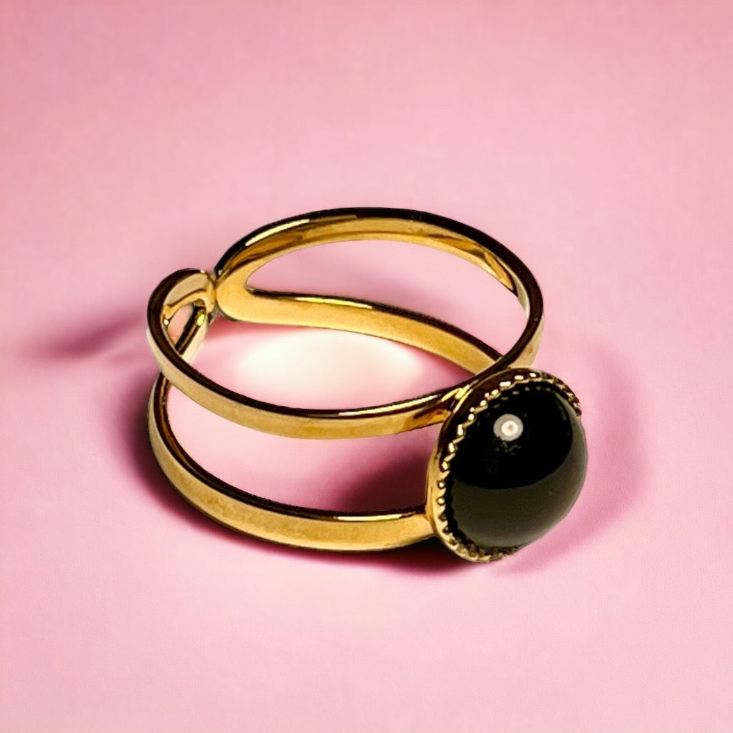 Bague "ELISABETH" dorée or fin en pierre d' Onyx